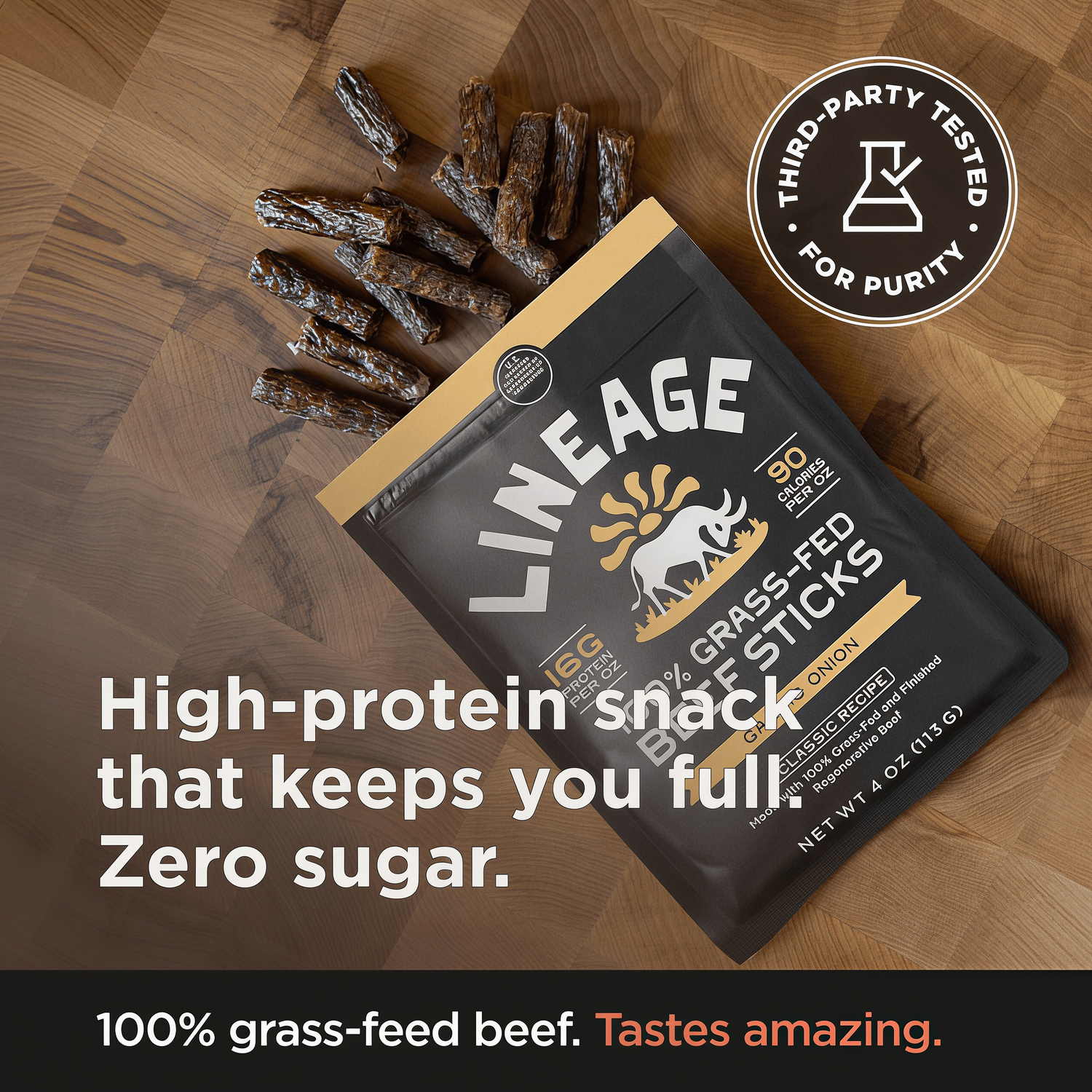 Lineage Provisions  100% Grass-Fed Beef Sticks – Ancestral Variety Pack